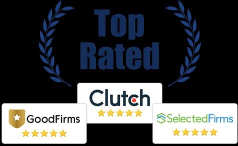 Top-rated badges from Clutch, GoodFirms and SelectedFirms