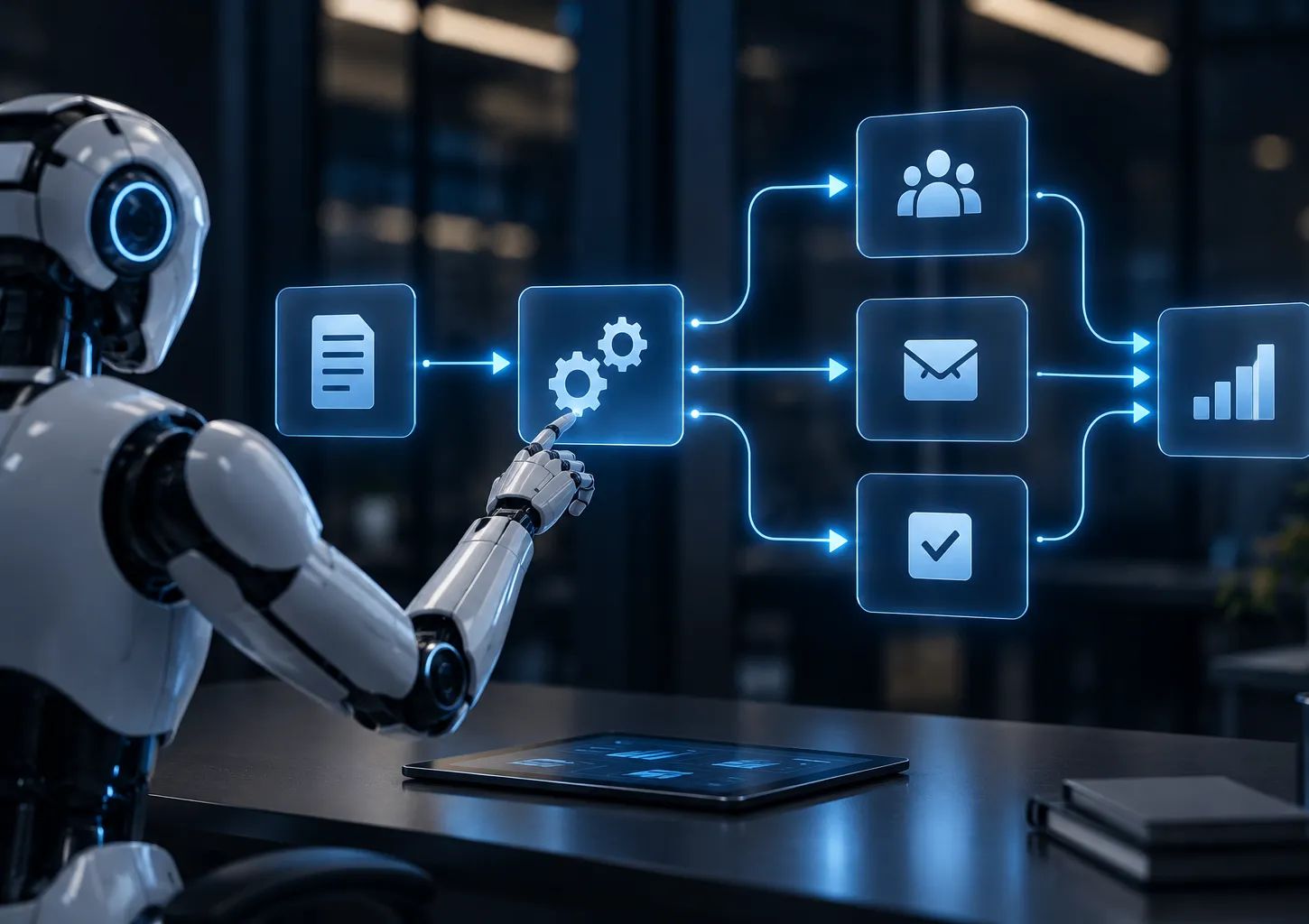 Automated workflow orchestrating decisions and approvals across connected business systems