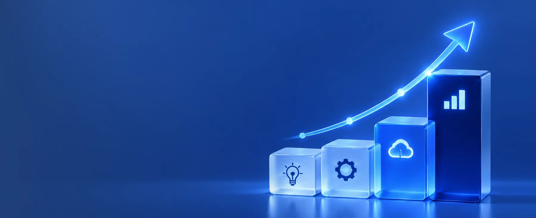 Rising bar chart with an upward arrow representing measurable business impact