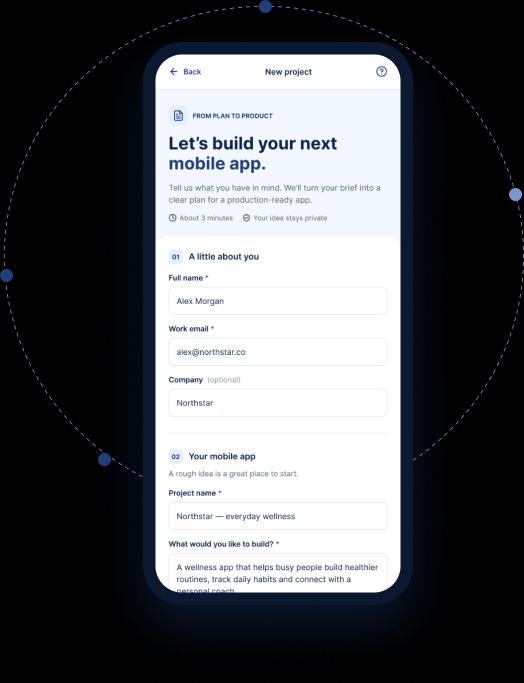 Mobile app project brief form on a phone